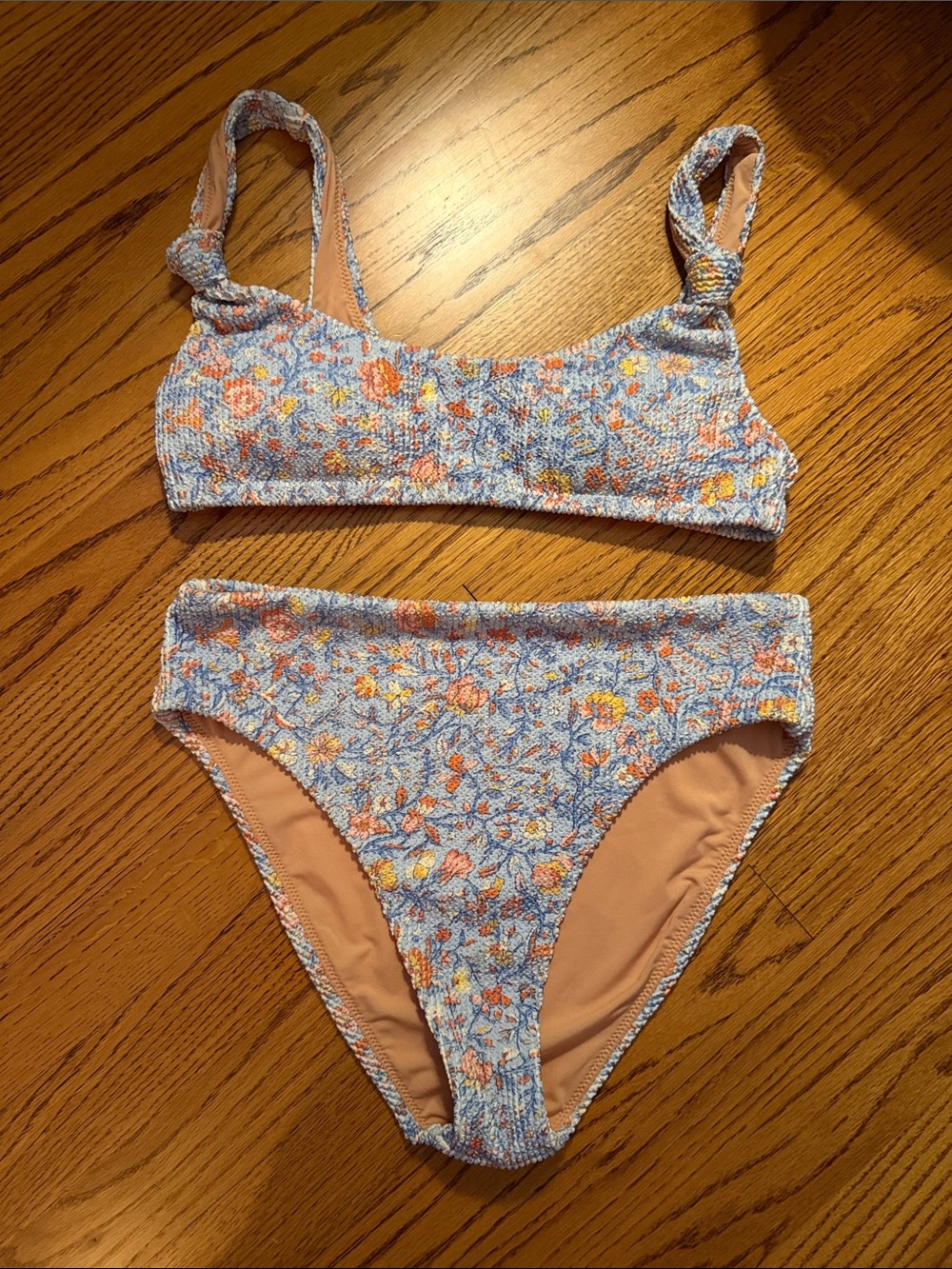 J. Crew Light Blue Floral Smocked Bikini Set
